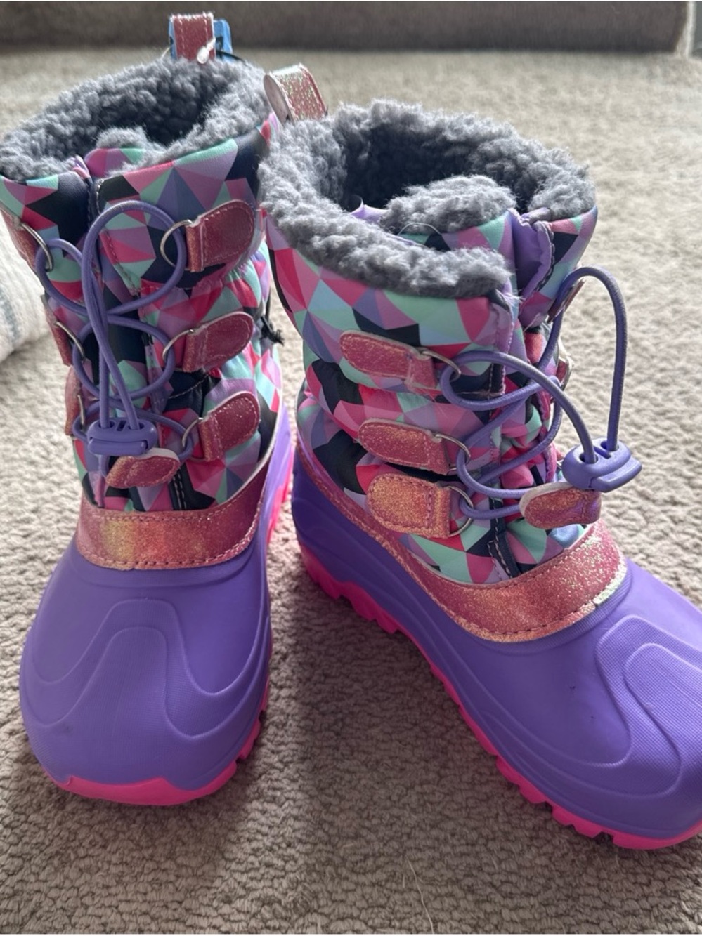 Kids Purple & Pink Geometric Insulated Snow Boots